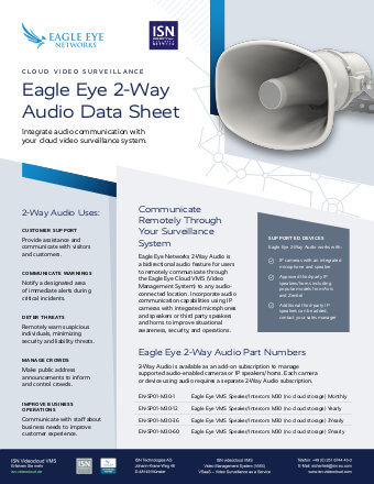 PDF Cover Eagle Eye Netwroks 2-Way Audio data sheet 2023-10-26