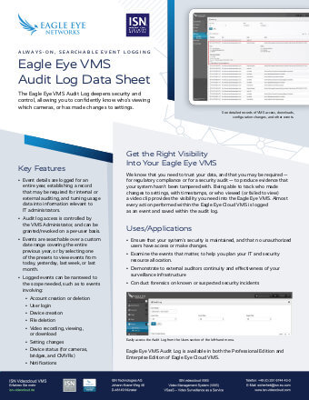 PDF Cover Eagle Eye VMS Audit Log data sheet 2023-10-26 v2