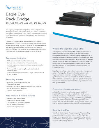 Cover von Eagle Eye Bridges 301 303 310 401 403 410 501 701 901 Data Sheet
